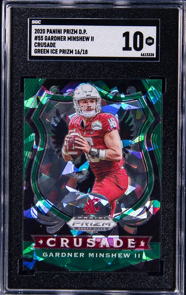 2020 Panini Prizm Draft Picks Garnder Minshew II Crusade Green Ice Prizm #55 card image