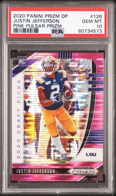 2020 Panini Prizm Draft Picks Justin Jefferson Pink Pulsar Prizm #126 card image