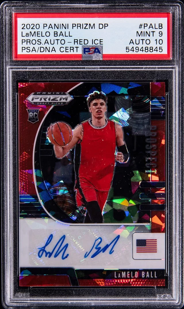 2020 Panini Prizm Draft Picks Lamelo Ball Prospect Autographs Red Ice #PALB card image