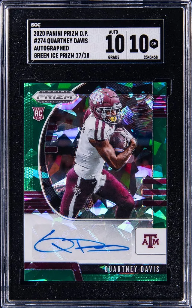 2020 Panini Prizm Draft Picks Quartney Davis Autographed Green Ice Prizm #274 card image