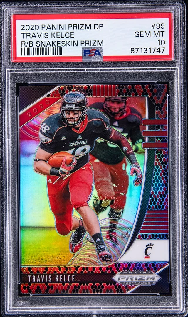 2020 Panini Prizm Draft Picks Travis Kelce Red/Black Snakeskin Prizm #99 card image