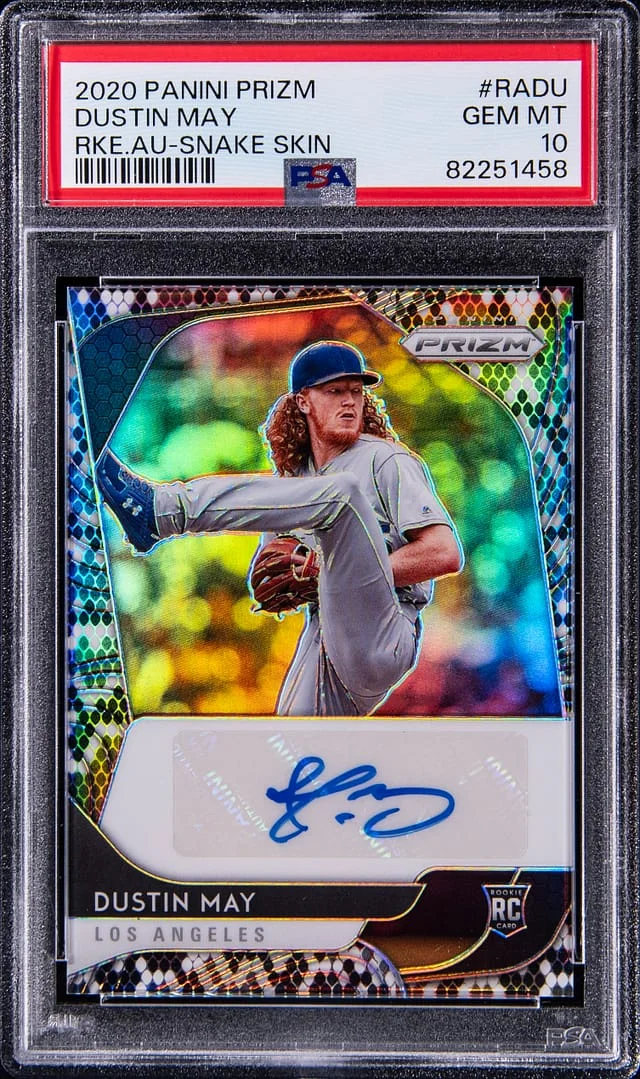 2020 Panini Prizm Dustin May Autograph Snakeskin #RA-DU card image