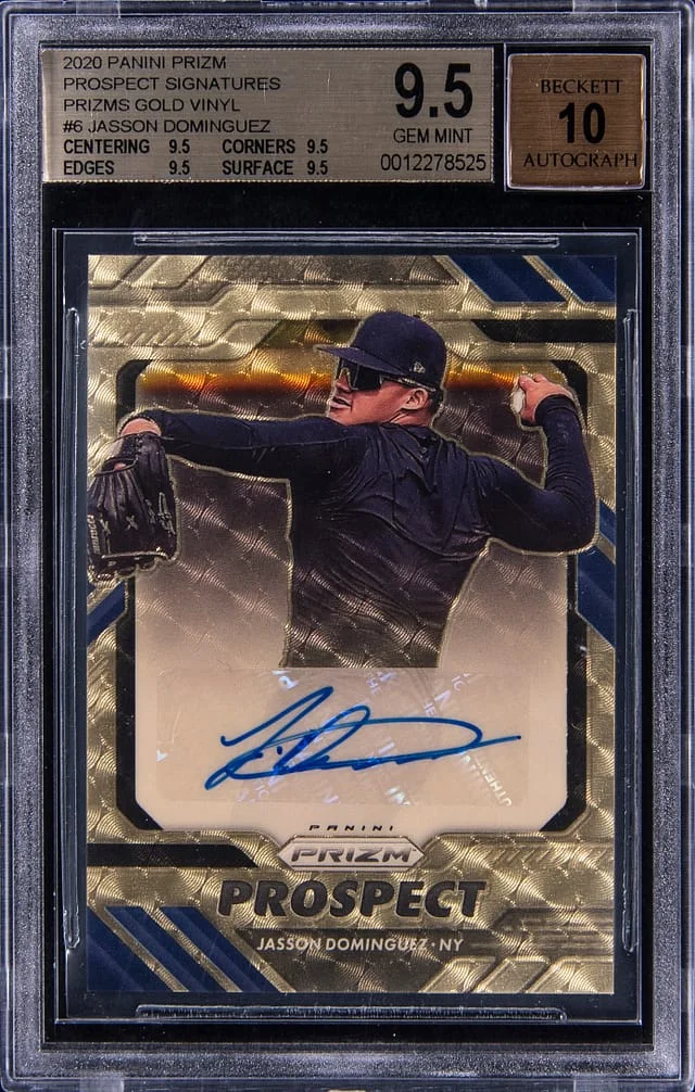 2020 Panini Prizm Jasson Dominguez Prospect Signatures Gold Vinyl #6 card image