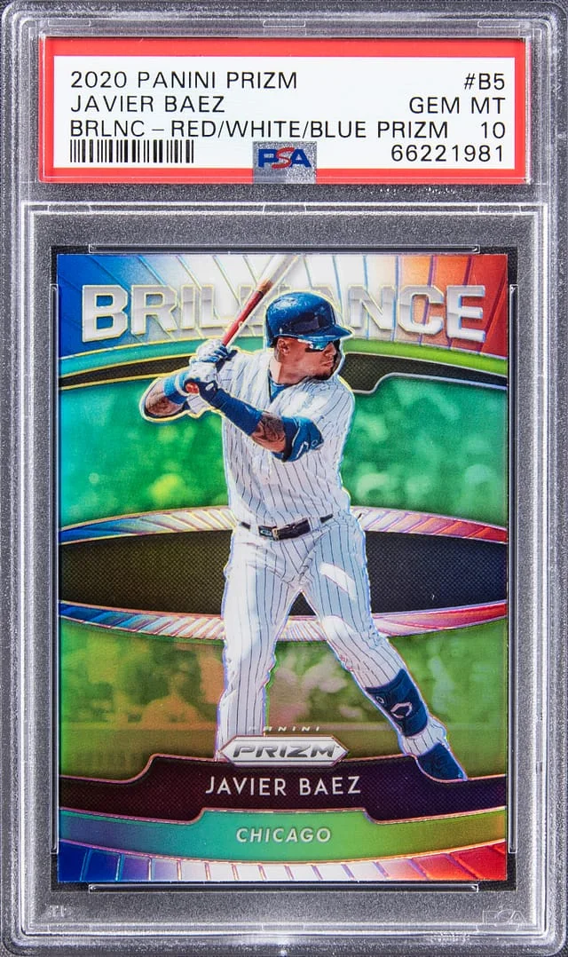 2020 Panini Prizm Javier Baez Brilliance Red White and Blue Prizm #B-5 card image