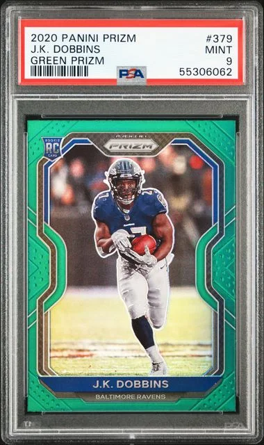 2020 Panini Prizm J.K. Dobbins Blue Ice #379 card image