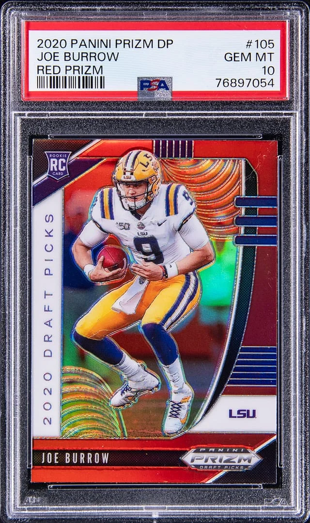 2020 Panini Prizm Joe Burrow Draftpicks Red Prizm #105 card image