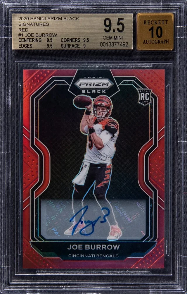 2020 Panini Prizm Joe Burrow Black Signatures Red #PB1 card image