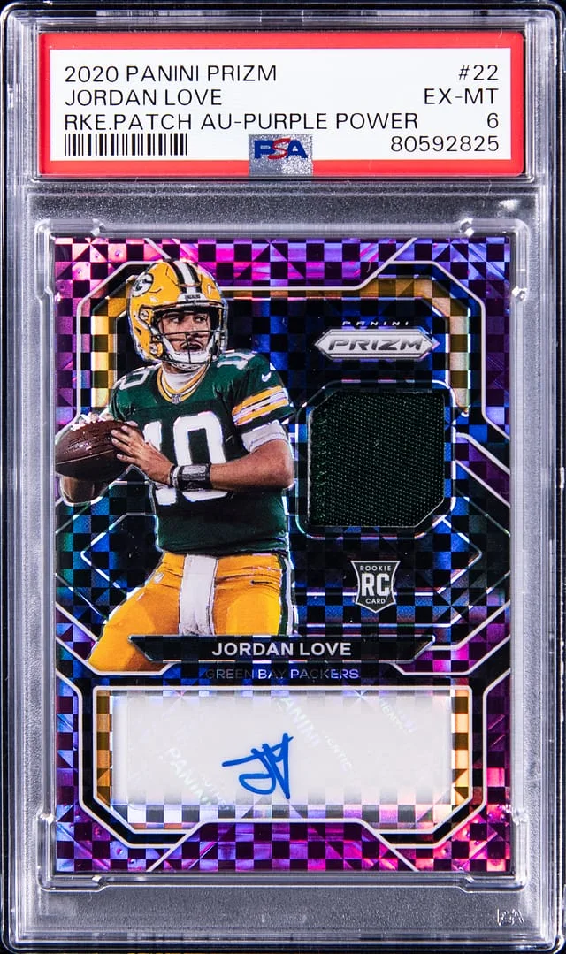 2020 Panini Prizm Jordan Love Patch Autograph Purple Power #22 card image