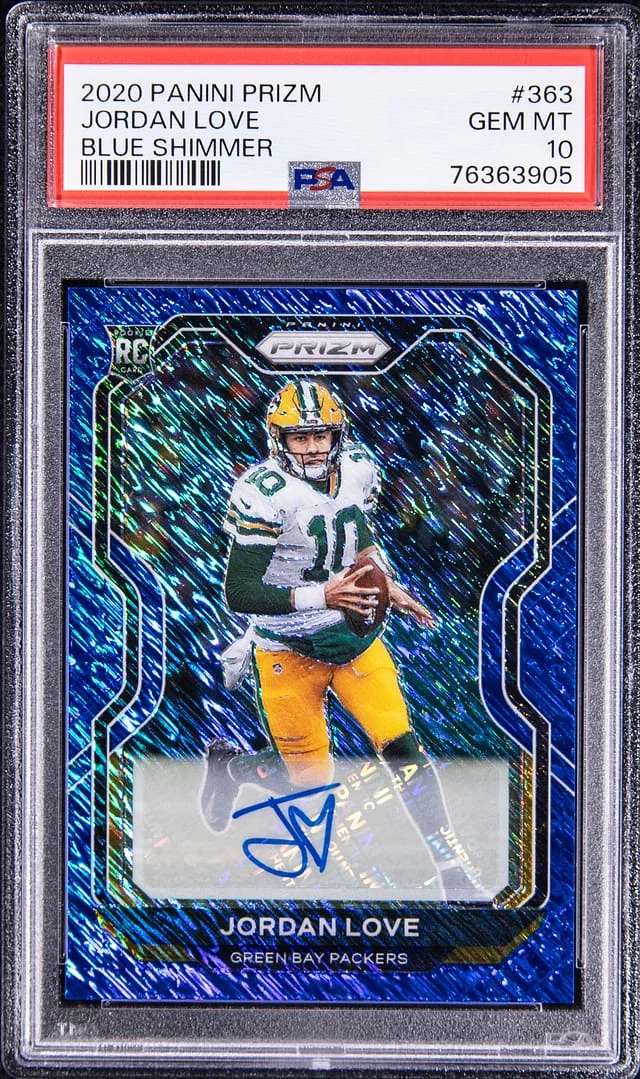 2020 Panini Prizm Jordan Love POP 1 Blue Shimmer #363 card image