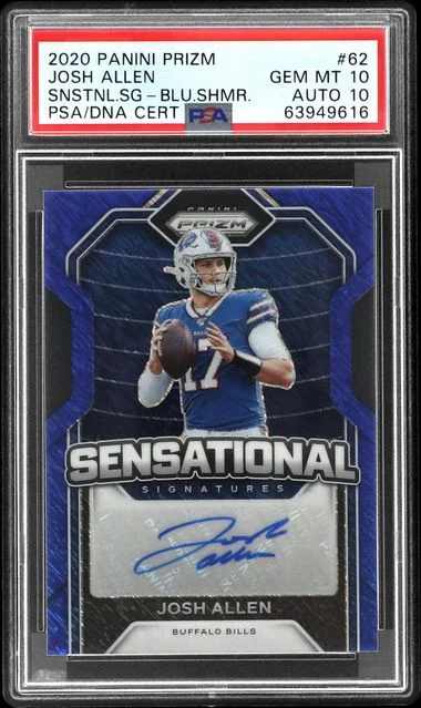 2020 Panini Prizm Josh Allen Sensational Signatures Blue Shimmer #62 card image