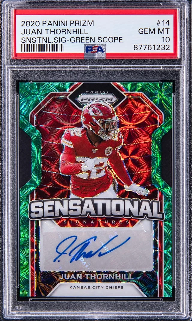 2020 Panini Prizm Juan Thornhill Sensational Signatures Green Scope #14 card image