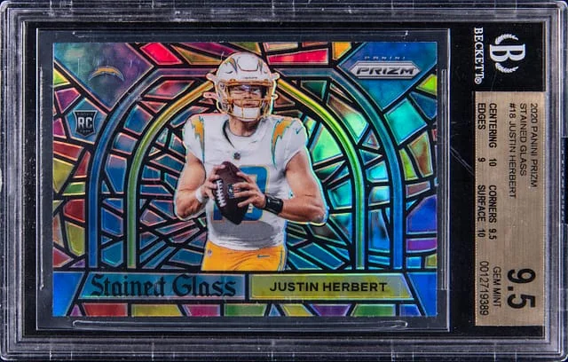 2020 Panini Prizm Justin Herbert Stained Glass #18 card image