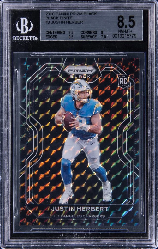 2020 Panini Prizm Justin Herbert Black Finite Prizm #3 card image