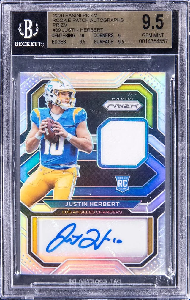 2020 Panini Prizm Justin Herbert Patch Autograph (RPA) Prizm #39 card image