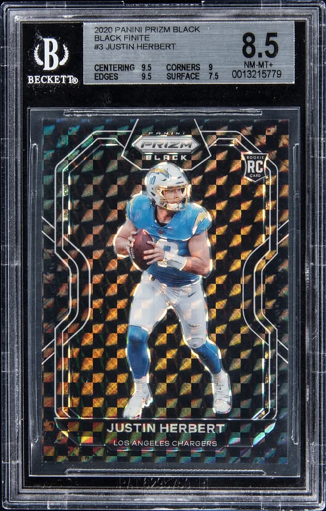 2020 Panini Prizm Justin Herbert Black Signatures Blue #PB-3 card image