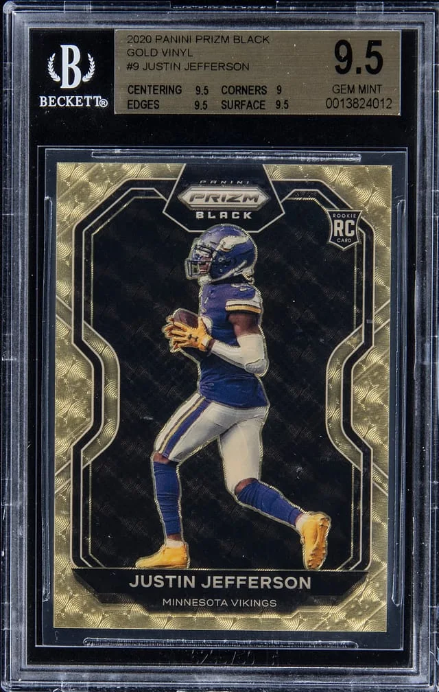 2020 Panini Prizm Justin Jefferson Black Gold Vinyl Prizm #PB-9 card image