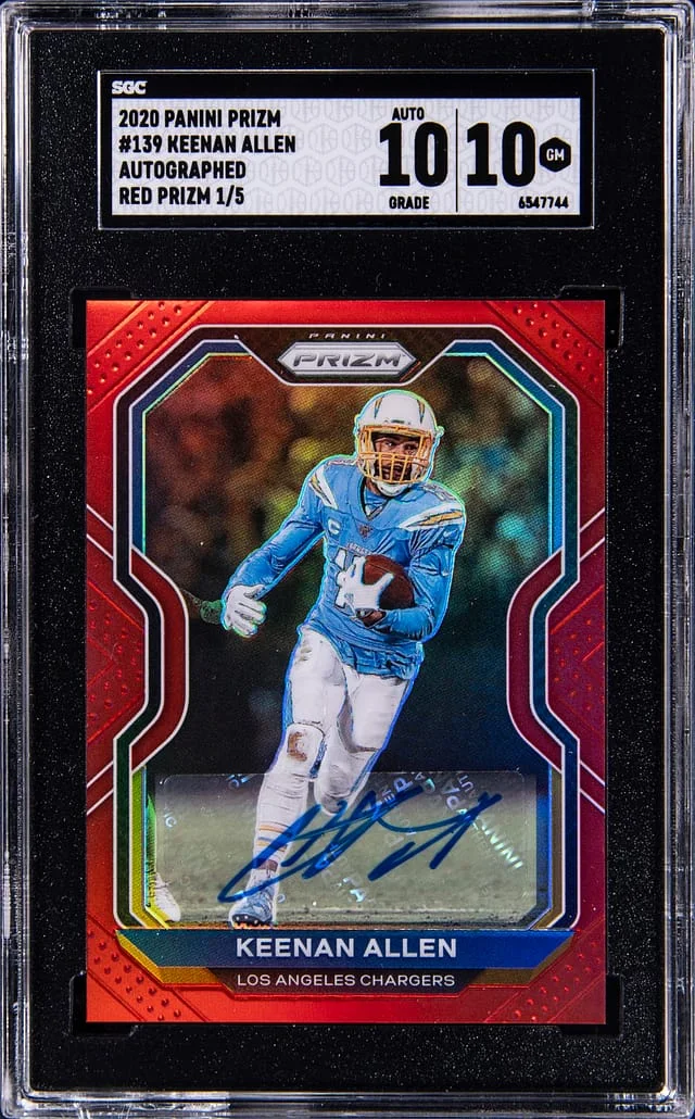 2020 Panini Prizm Keenan Allen Autographed Red Prizm #139 card image