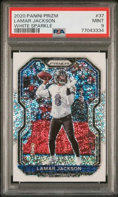 2020 Panini Prizm Lamar Jackson White Sparkle #37 card image