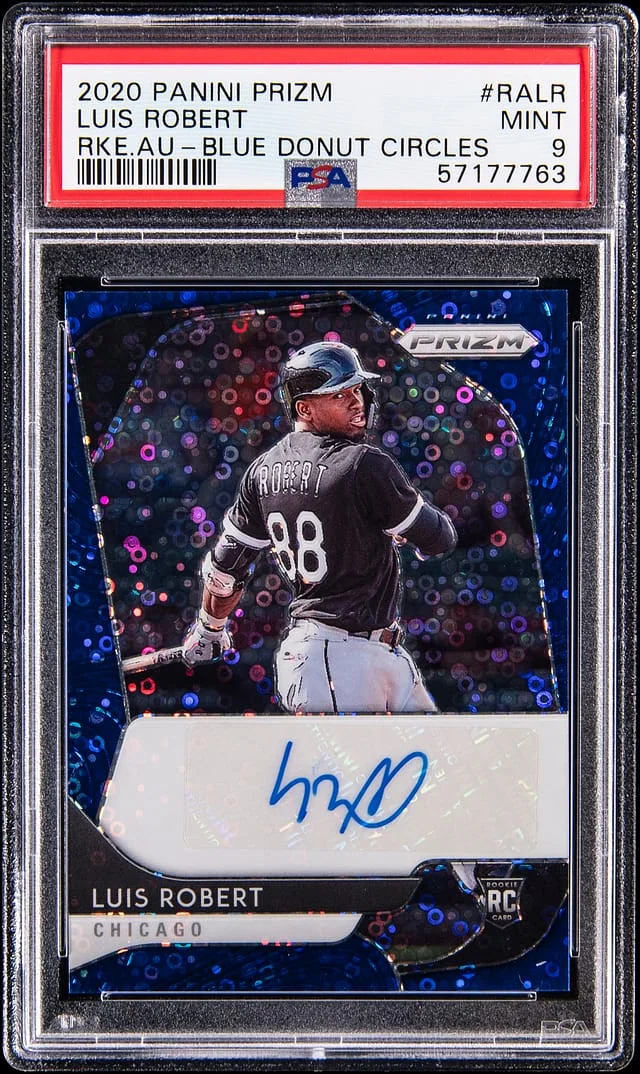 2020 Panini Prizm Luis Robert Autograph Blue Donut Circles Prizm #RA-LR card image