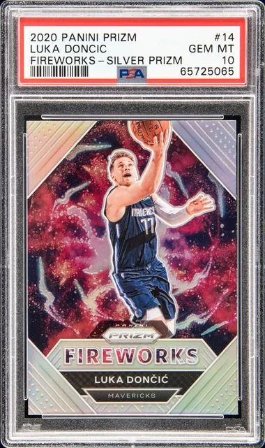2020 Panini Prizm Luka Doncic Fireworks Silver Prizm #14 card image