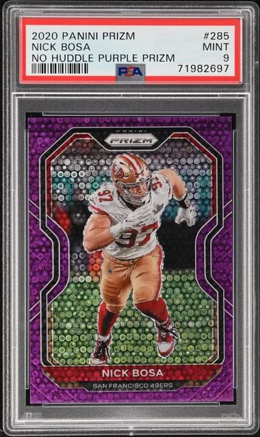 2020 Panini Prizm Nick Bosa No Huddle Purple Prizm #285 card image