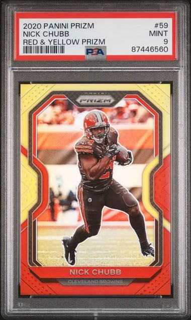 2020 Panini Prizm Nick Chubb Red & Yellow Prizm #59 card image