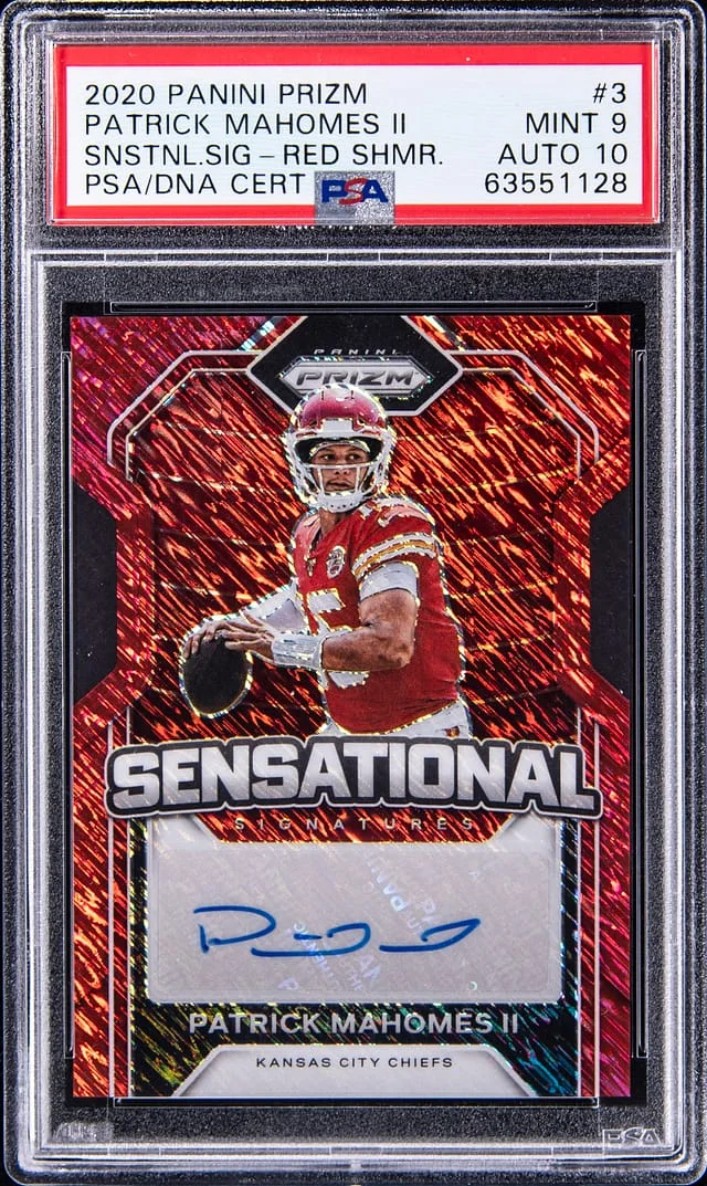 2020 Panini Prizm Patrick Mahomes II Sensational Signatures Red Shimmer #3 card image