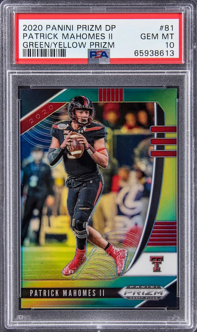 2020 Panini Prizm Patrick Mahomes II Green and Yellow Prizm #81 card image
