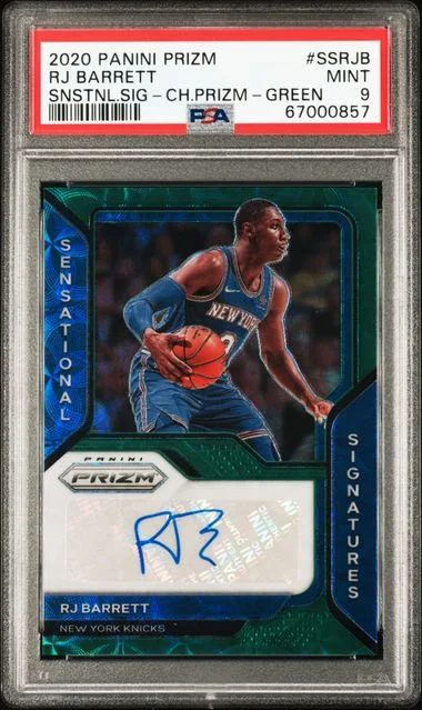 2020 Panini Prizm Sensational Signatures Choice Prizm-Green Ssrjb Rj Barrett #no-number card image