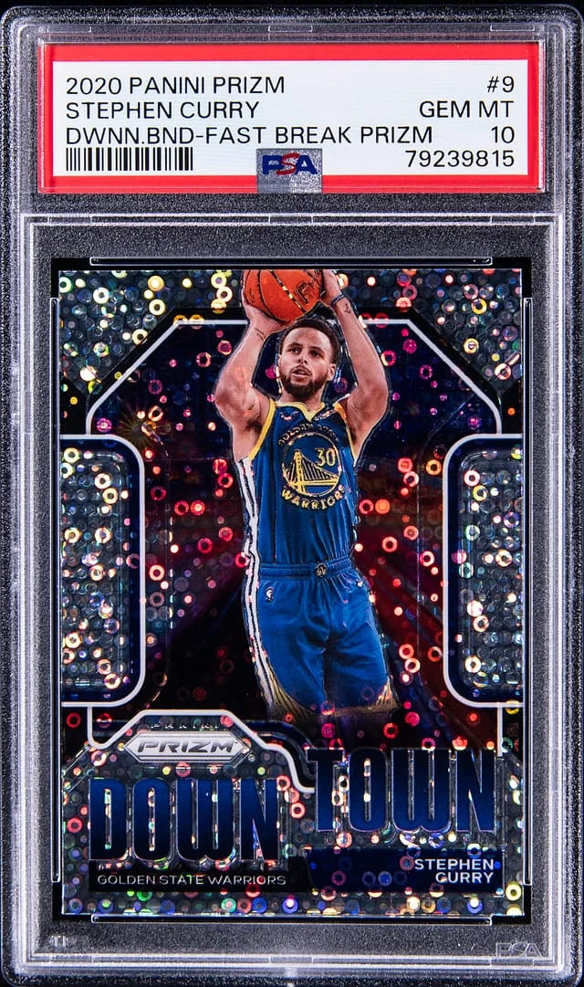 2020 Panini Prizm Stephen Curry Downtown Bound Fast Break Prizm #9 card image