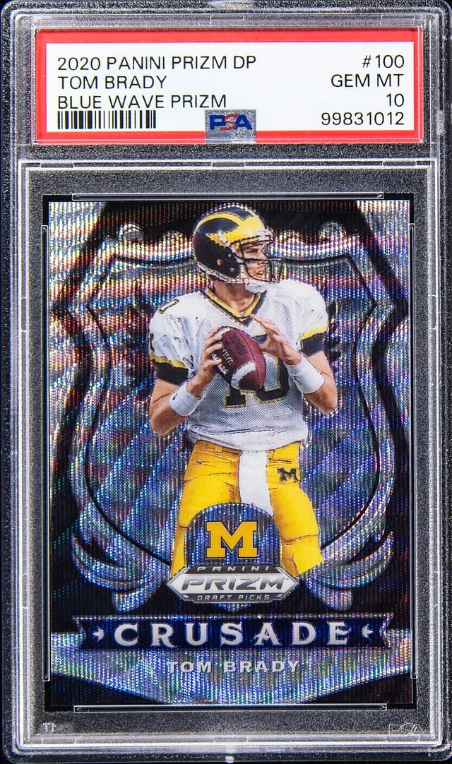 2020 Panini Prizm Tom Brady Draftpicks Blue Wave Prizm #100 card image