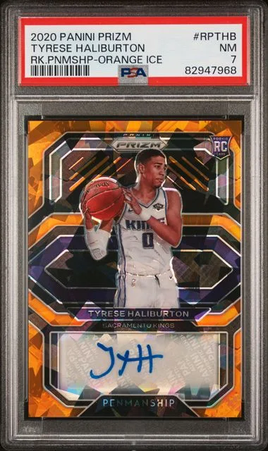 2020 Panini Prizm Tyrese Haliburton Penmanship Orange Ice #RPTHB card image