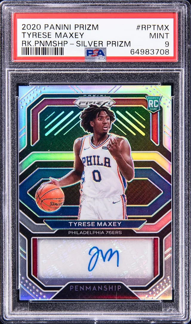 2020 Panini Prizm Tyrese Maxey Penmanship Silver #RPTMX card image
