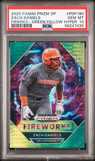 2020 Panini Prizm Zach Daniels Fireworks Green & Yellow Hyper #Pdp180 card image