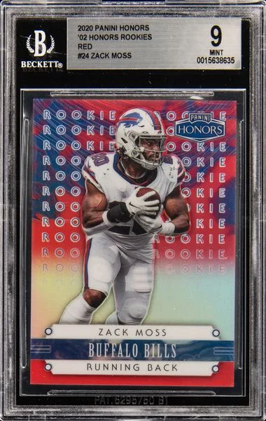 2020 Panini Rookies Red 24 Zack Moss Honors #2002 card image