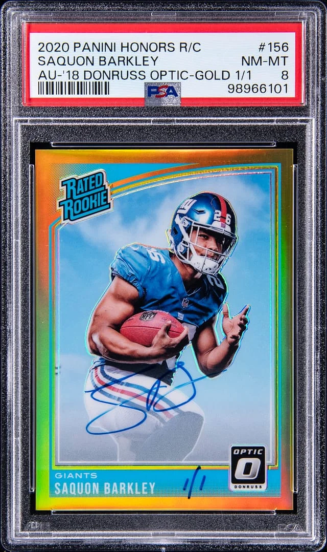 2020 Panini Saquon Barkley Honors Autograph '18 Donruss Optic Gold #156 card image