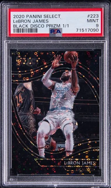 2020 Panini Select 223 LeBron James Black Disco Prizm #1/1 card image
