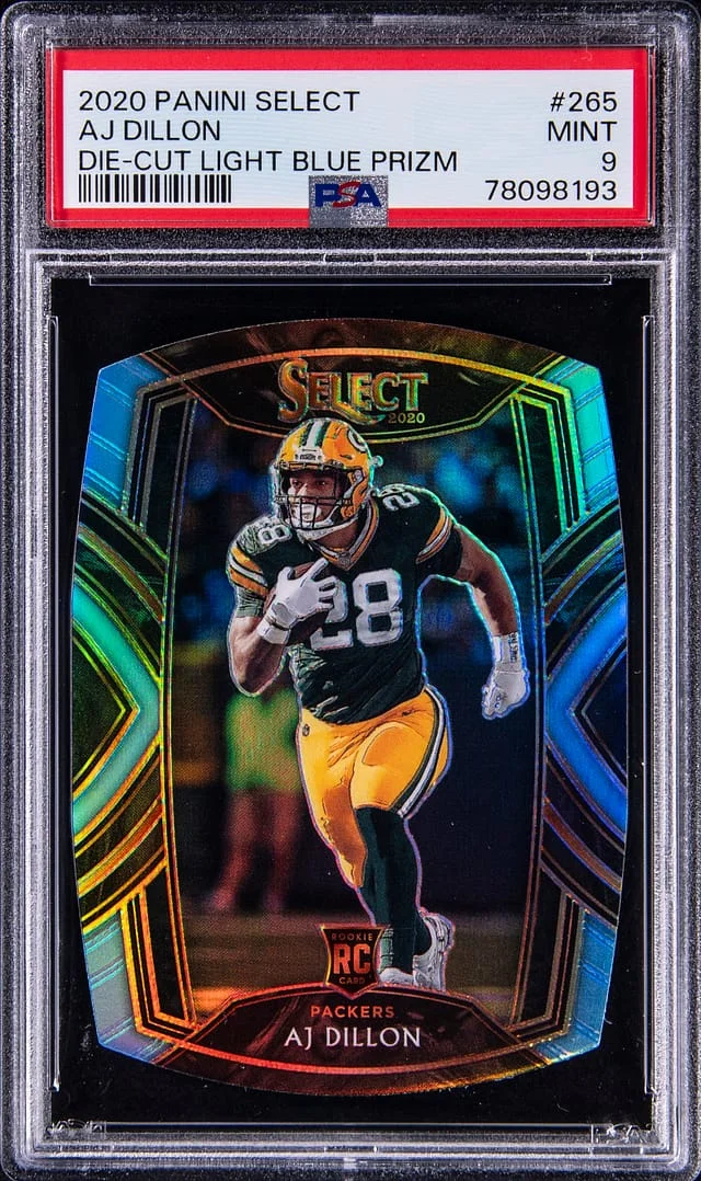 2020 Panini Select AJ Dillon Die-Cut Light Blue Prizm #265 card image