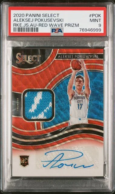 2020 Panini Select Aleksej Pokusevski Jersey Autographs Red Wave Prizm #POK card image