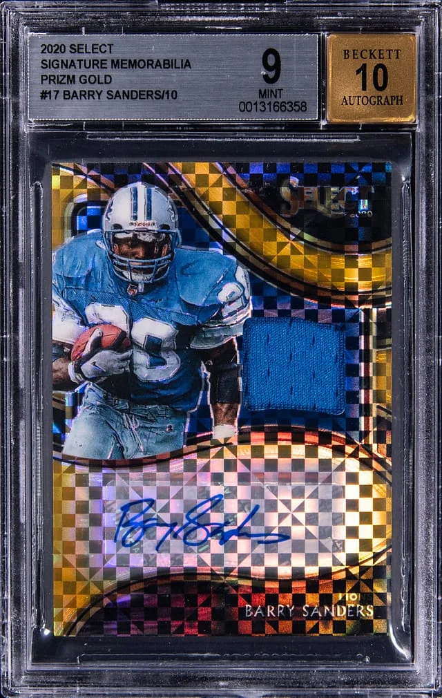 2020 Panini Select Barry Sanders Signature Memorabilia Prizm Gold #SM-BSA card image
