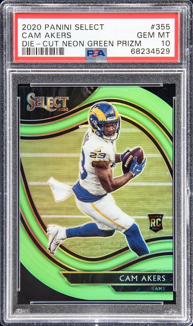 2020 Panini Select Cam Akers Die - Cut Neon Green Prizm #355 card image