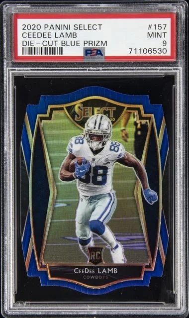 2020 Panini Select CeeDee Lamb Die-Cut Neon Green Prizm #157 card image
