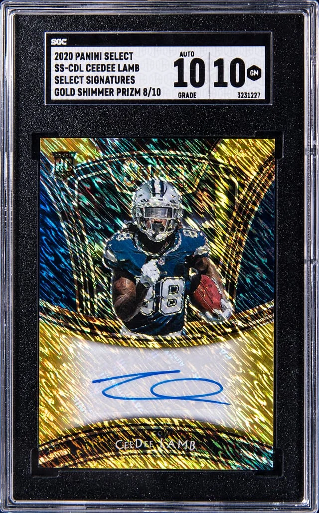 2020 Panini Select CeeDee Lamb Select Signatures Gold Shimmer Prizm #SS-CDL card image