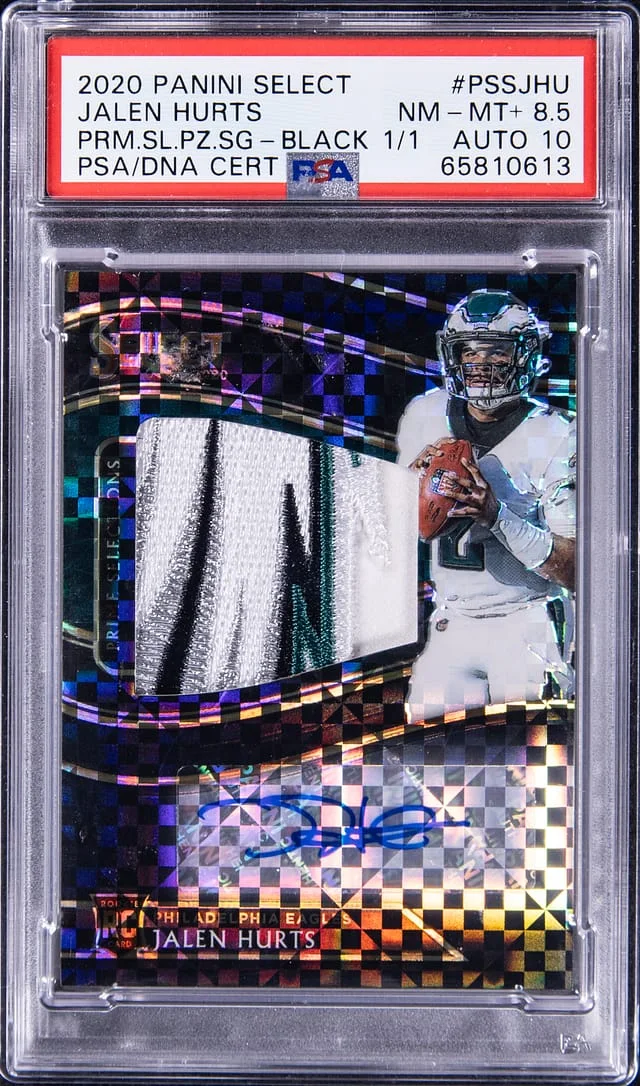 2020 Panini Select Jalen Hurts Prime Selections Prizm Signatures Black Prizm #PSS-JHU card image