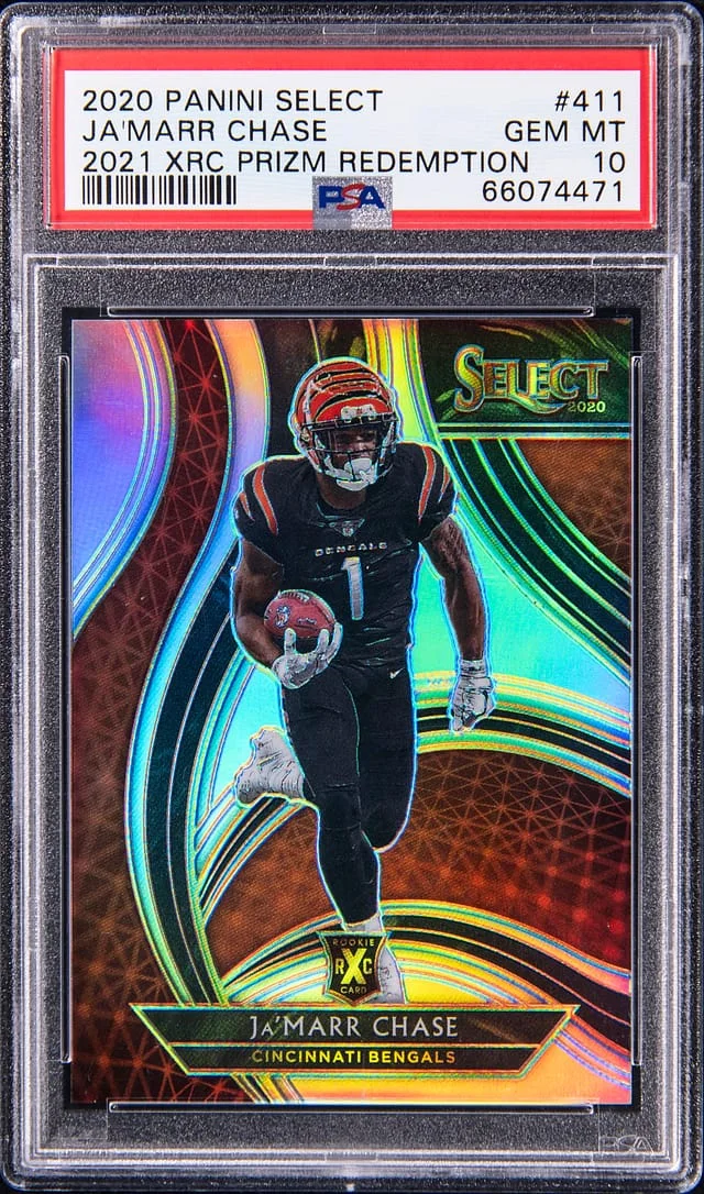 2020 Panini Select Ja'Marr Chase 2021 XRC Prizm Redemption #411 card image