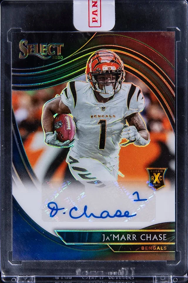 2020 Panini Select Ja'Marr Chase 2021 XRC Mystery Autograph Black Prizm #425 card image