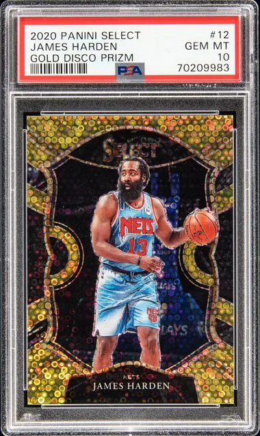 2020 Panini Select James Harden Gold Disco Prizm #12 card image