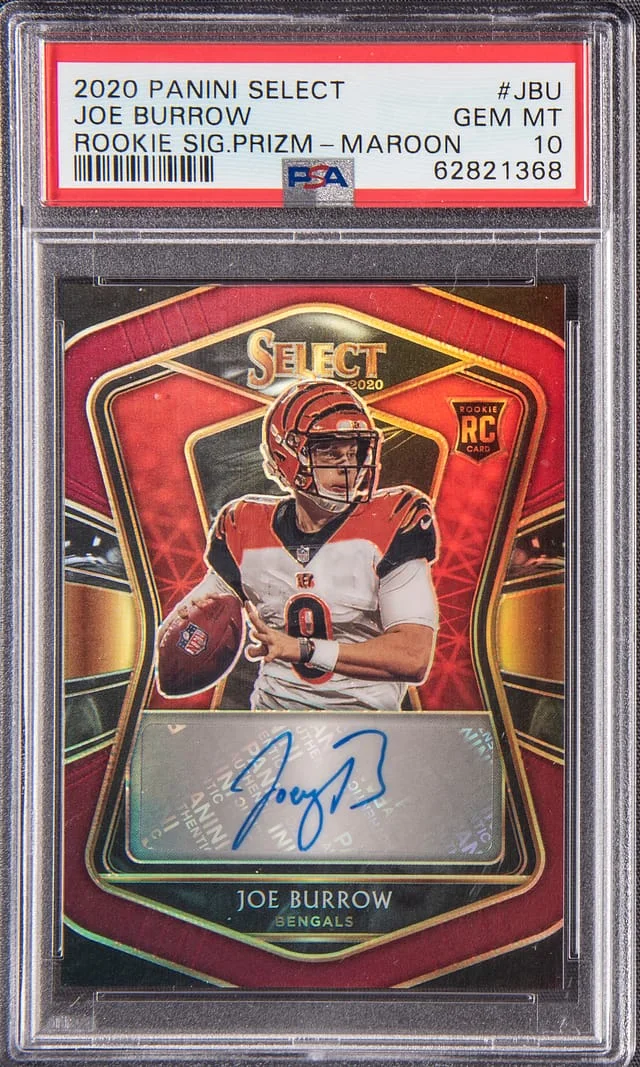 2020 Panini Select Joe Burrow Signatures Die-Cut Tie-Dye Prizm #JBU card image