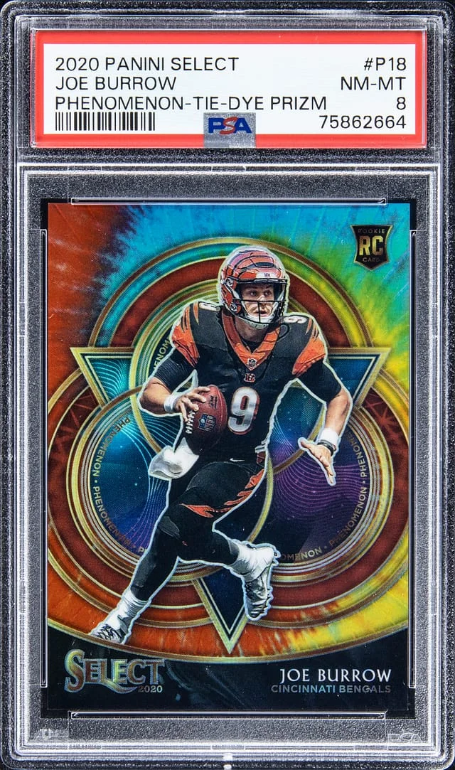 2020 Panini Select Joe Burrow Phenomenon Tie Dye Prizm #P18 card image