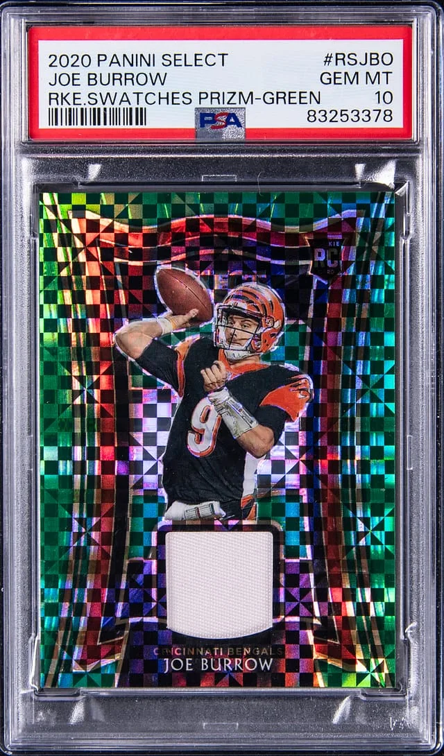 2020 Panini Select Joe Burrow Swatches Green Prizm #RSJ-BO card image